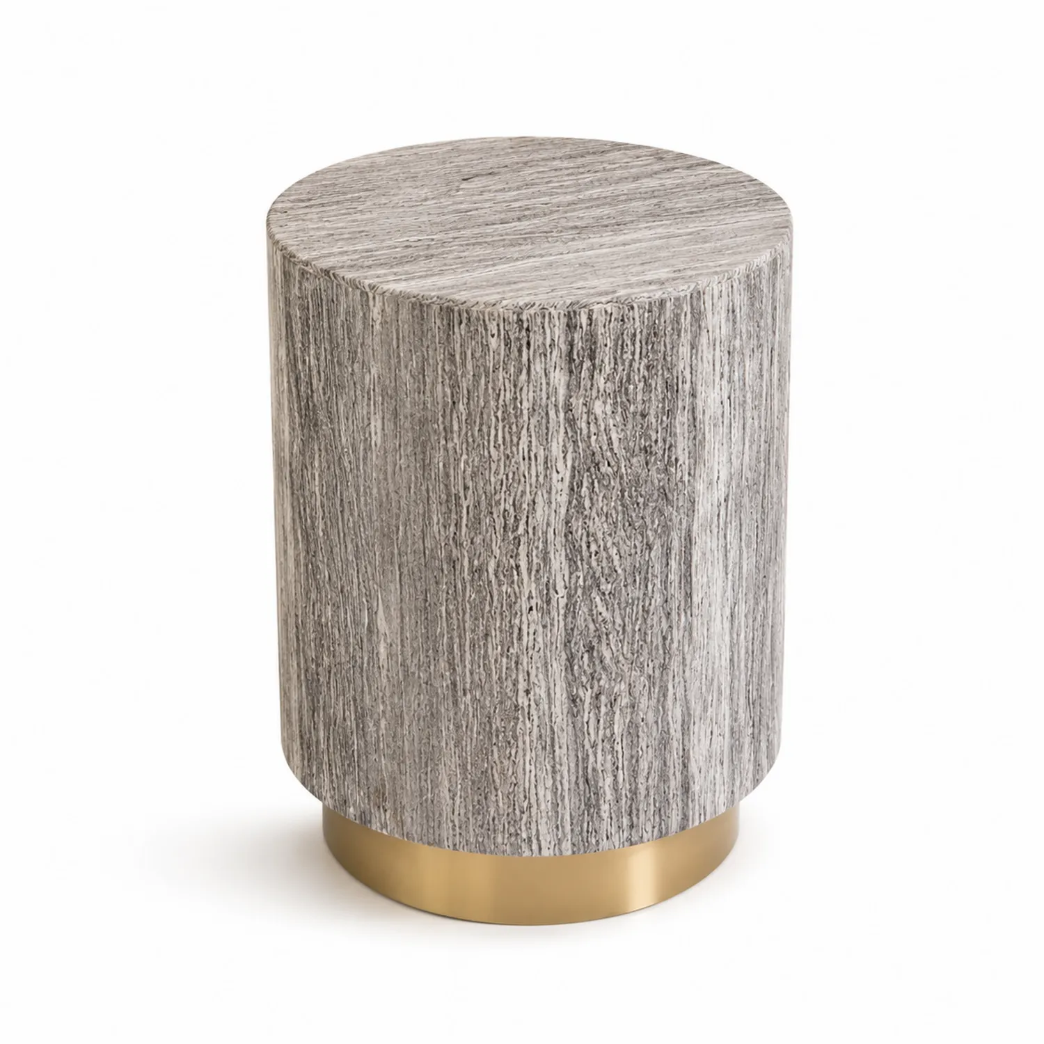 Table d'appoint ronde en pierre grise avec base en métal doré