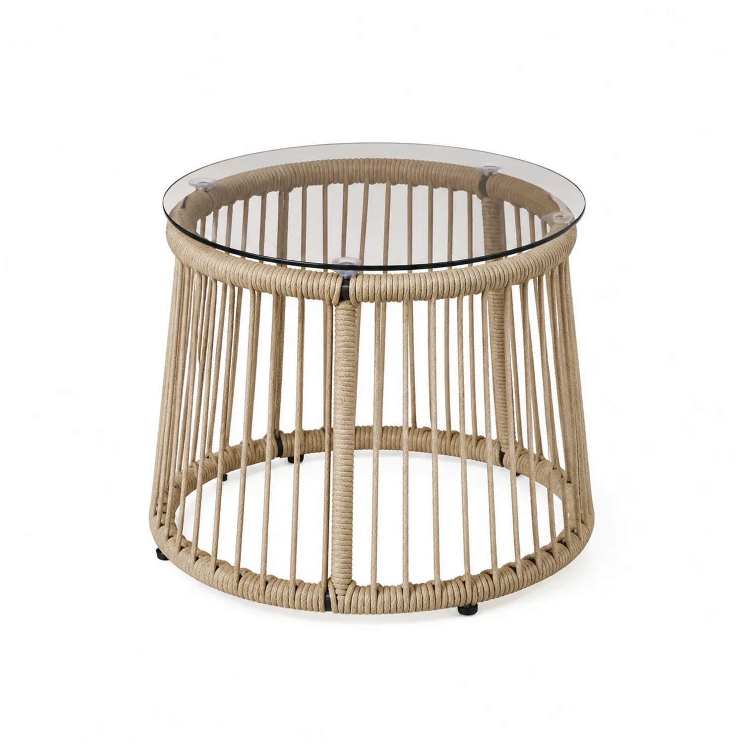 Table d'appoint en verre et corde Beige