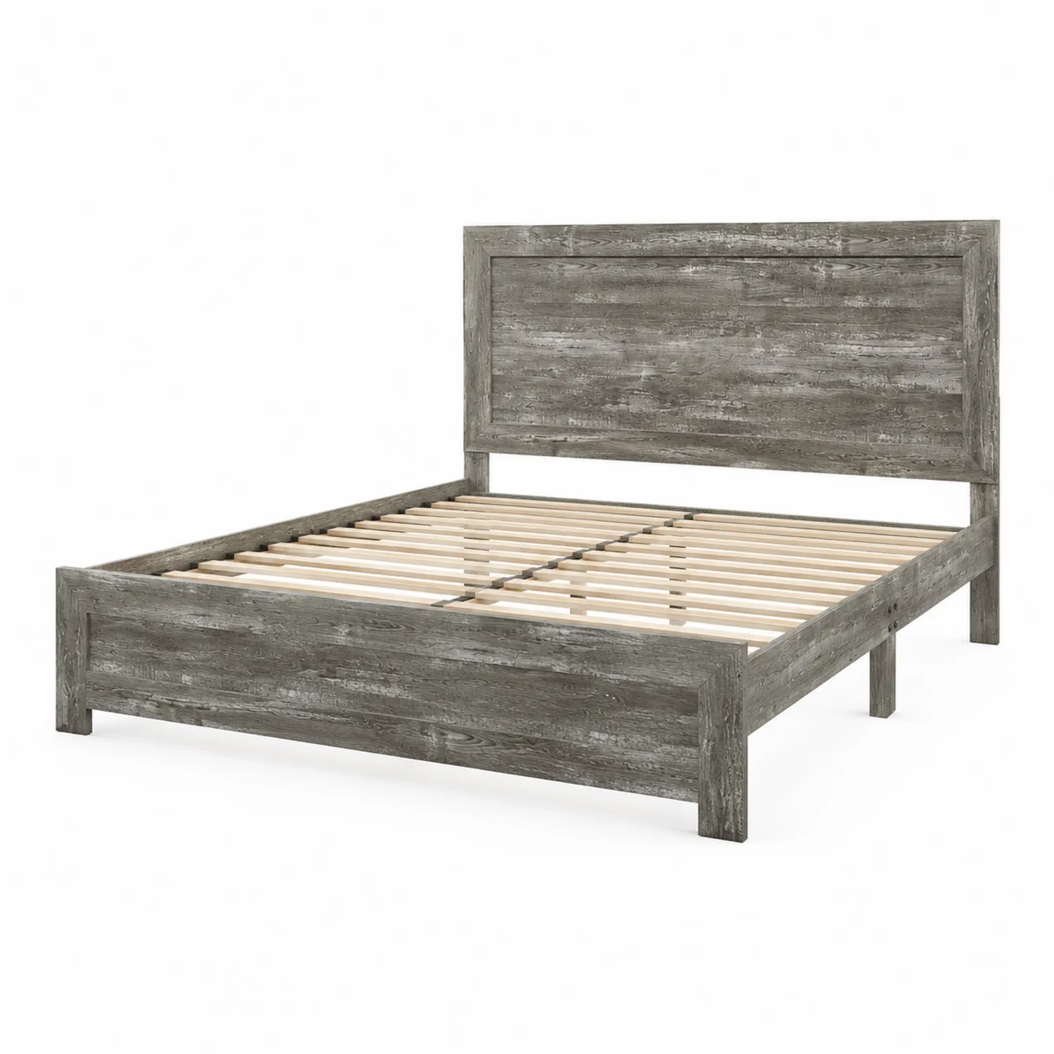 Lit double en bois effet chêne gris 200x160 cm