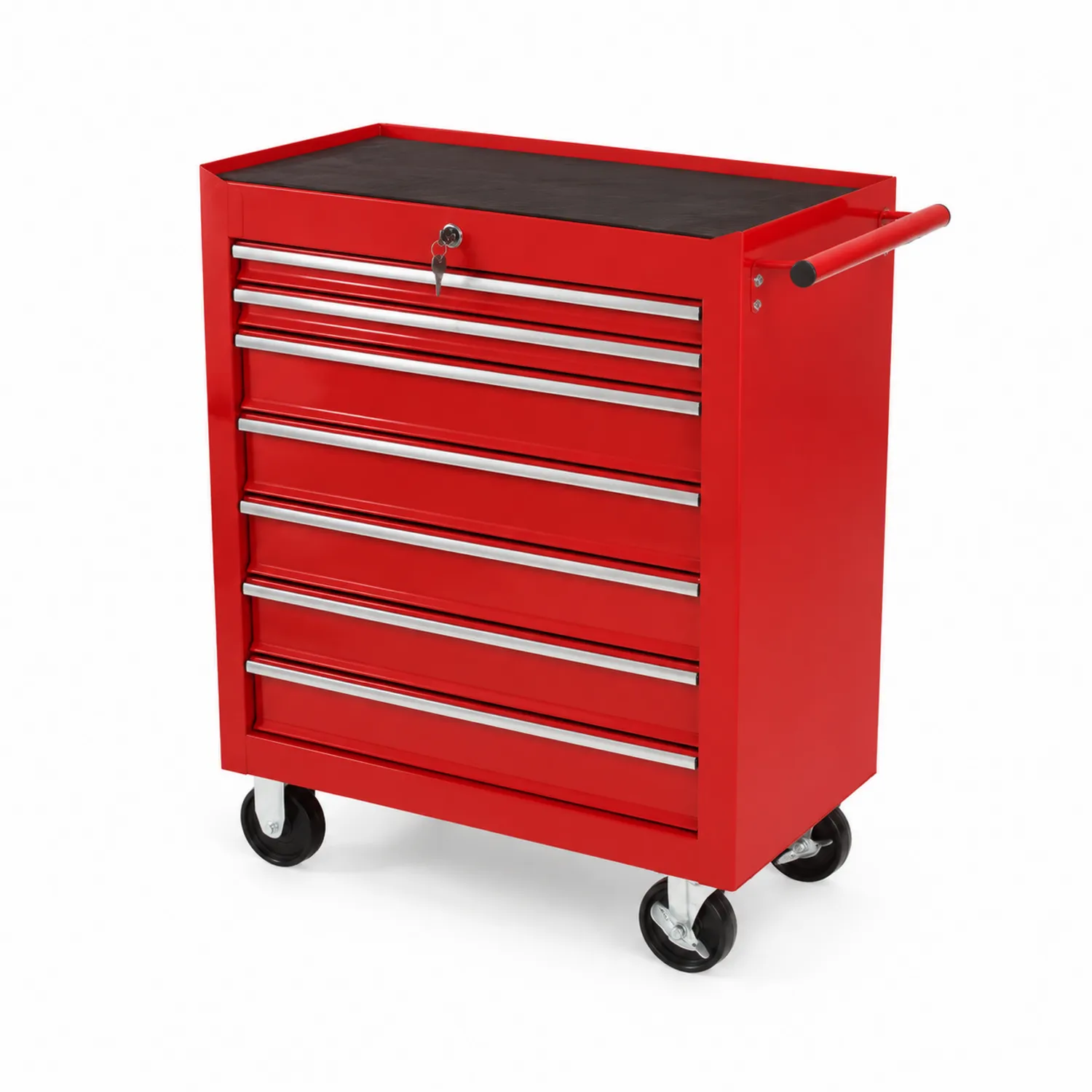 Chariot à outils en acier rouge avec 7 tiroirs