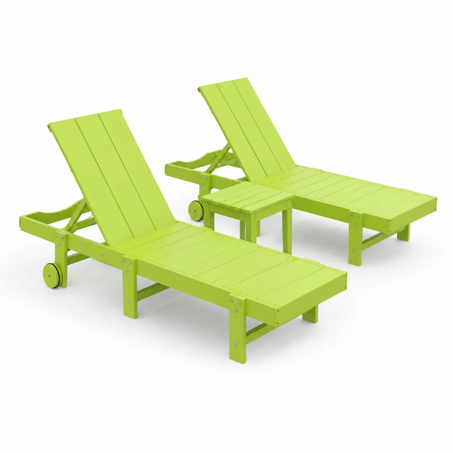 Ensemble de chaises longues en bois avec table - Vert