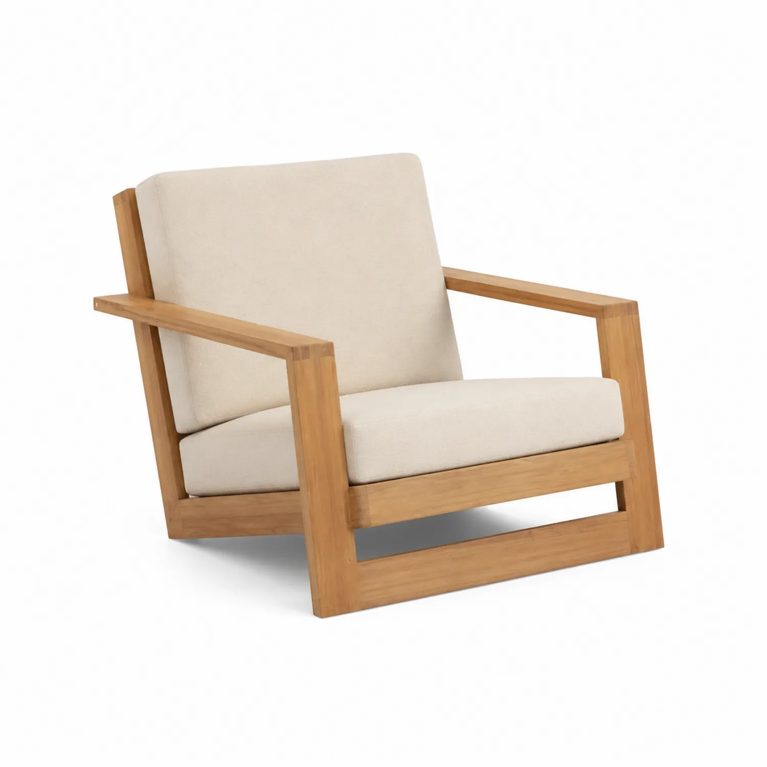 Fauteuil en bois avec coussins en polyester beige