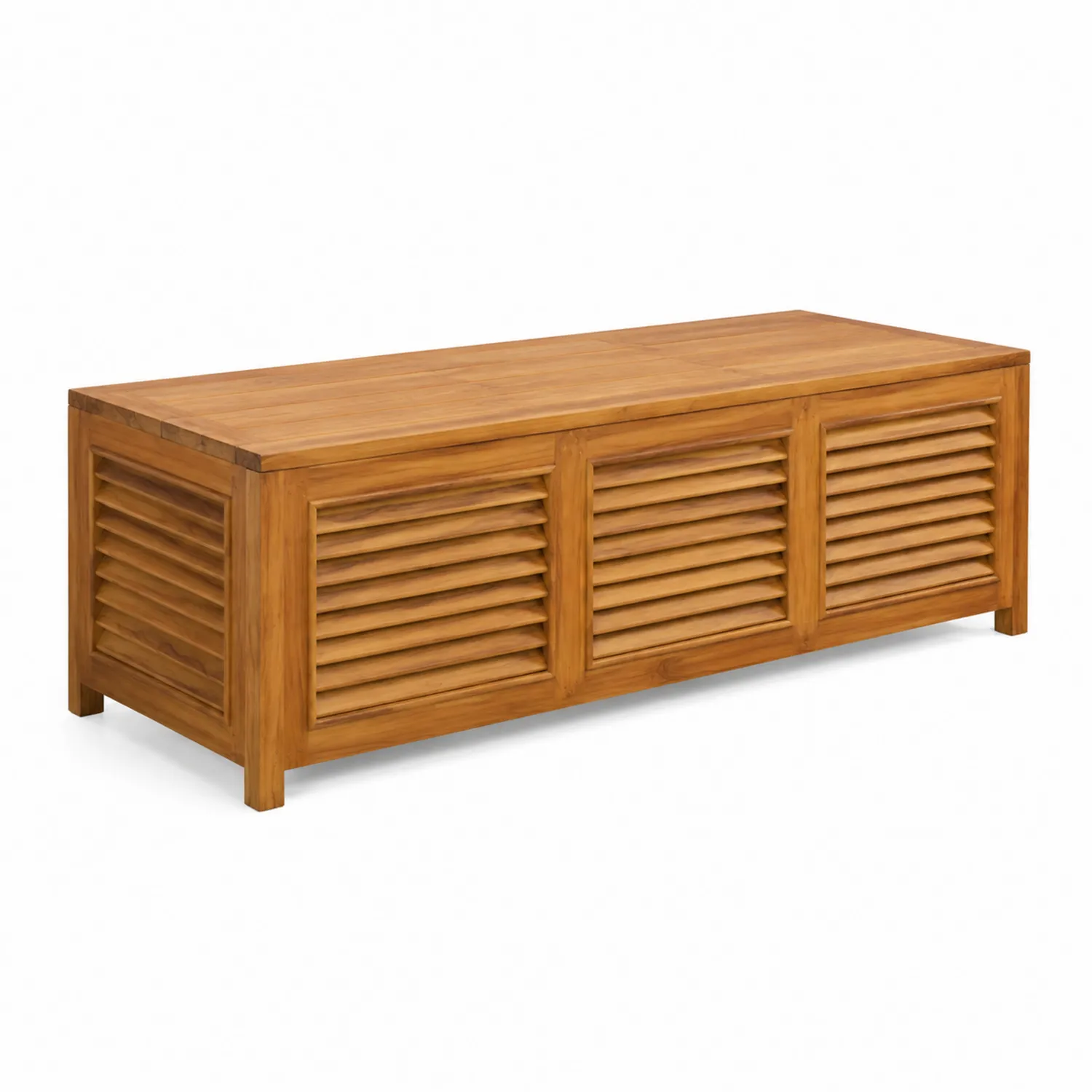 Coffre de rangement en bois d'acacia avec persiennes 120x40x45 cm