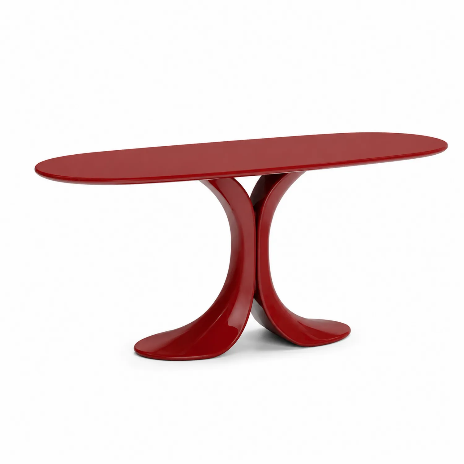Table console ovale en bois avec vernis brillant rouge