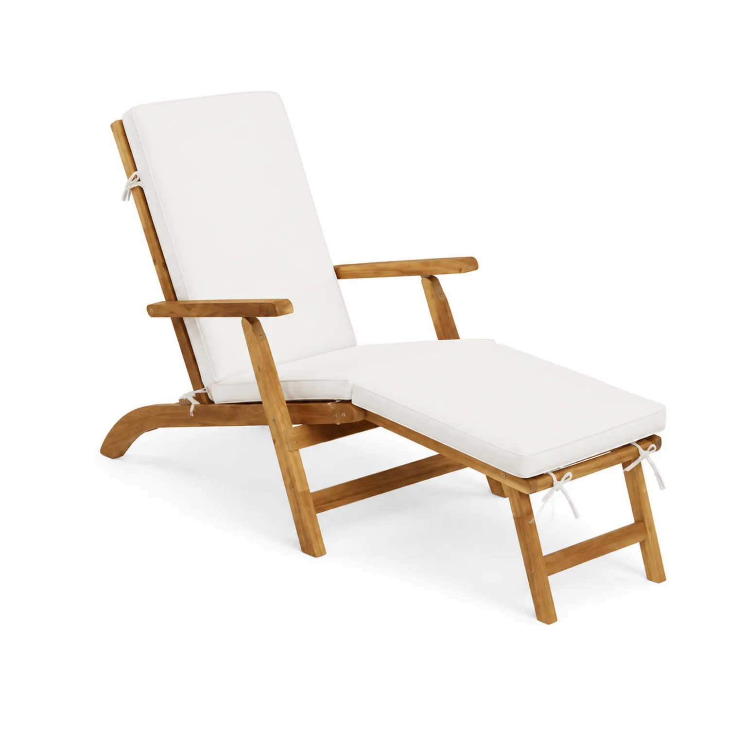 Chaise longue en bois avec coussins blancs