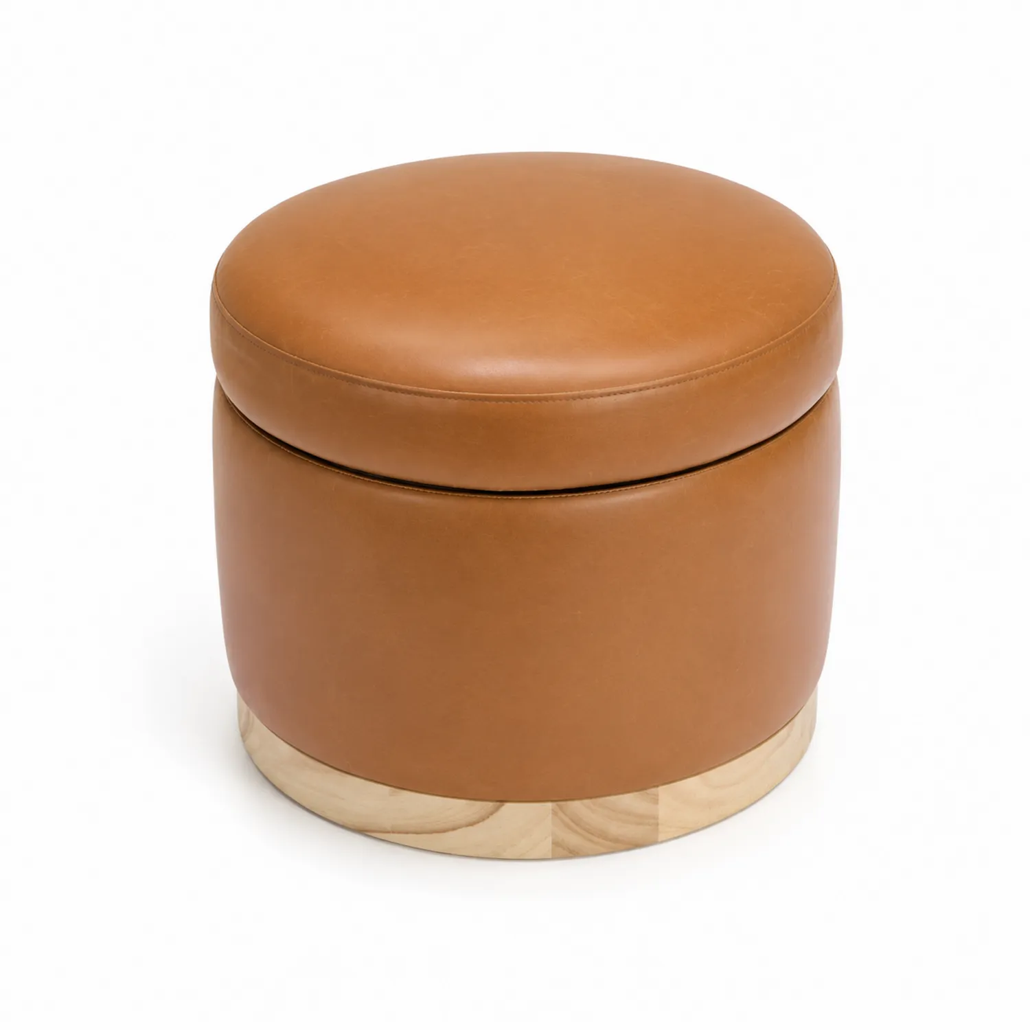Pouf en cuir synthétique et base en bois