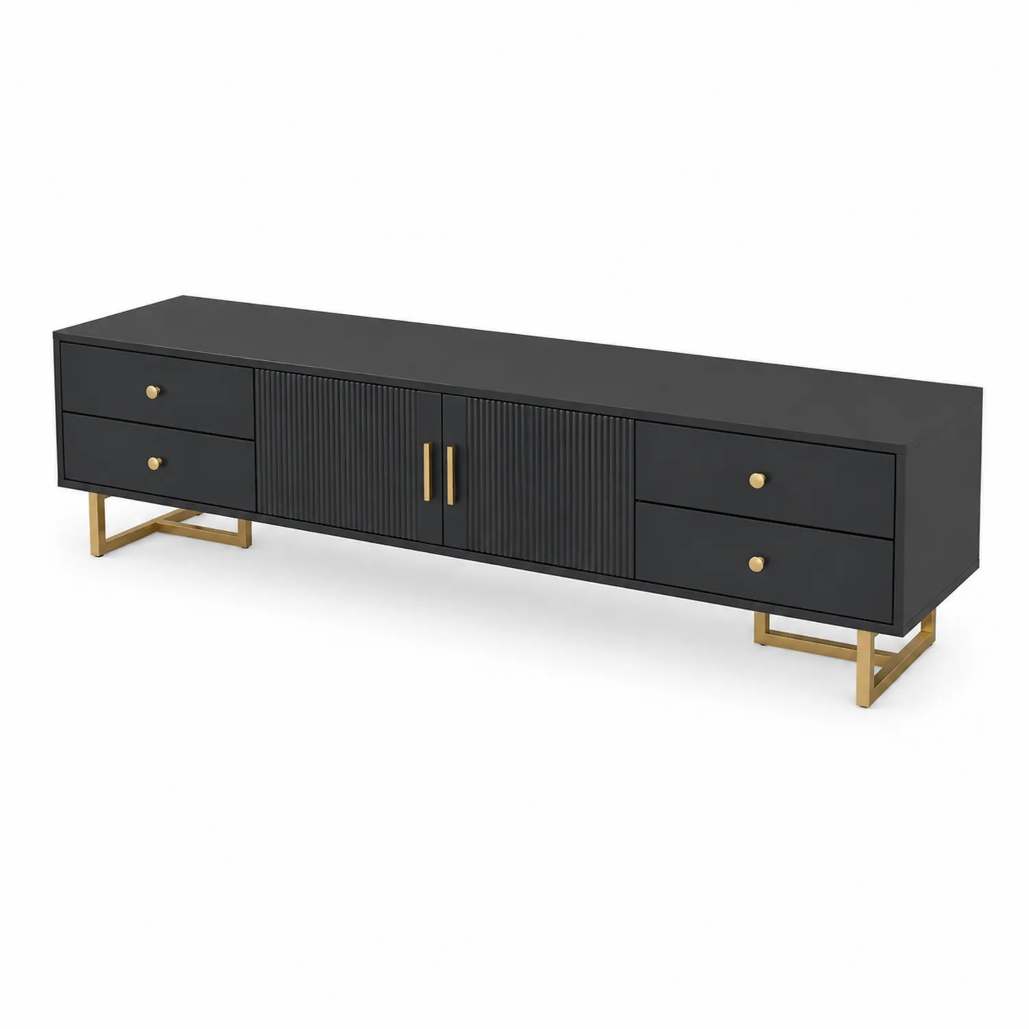 Meuble TV en MDF Noir avec Métal 180 cm