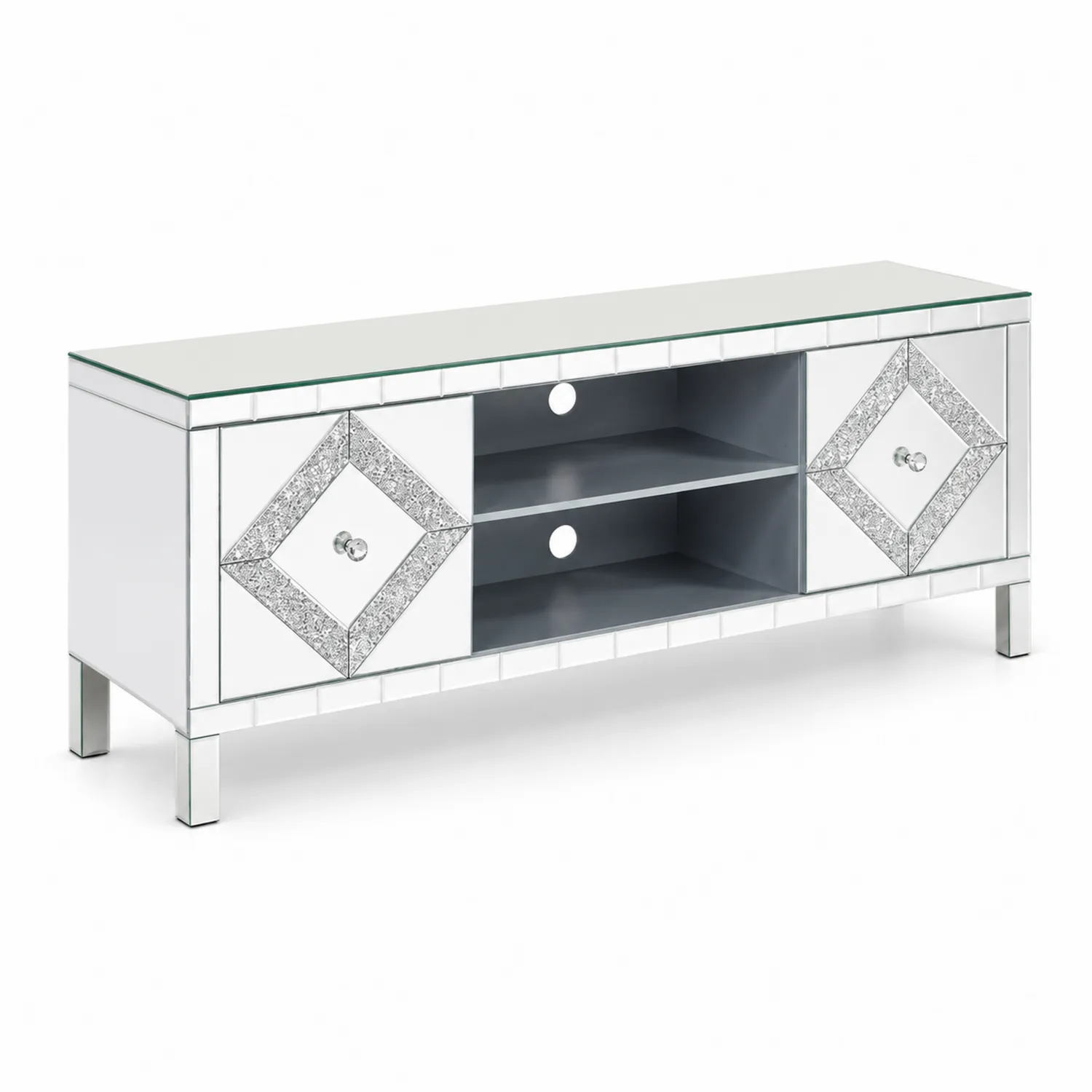 Meuble TV en verre trempé miroir argenté 120x40x50 cm