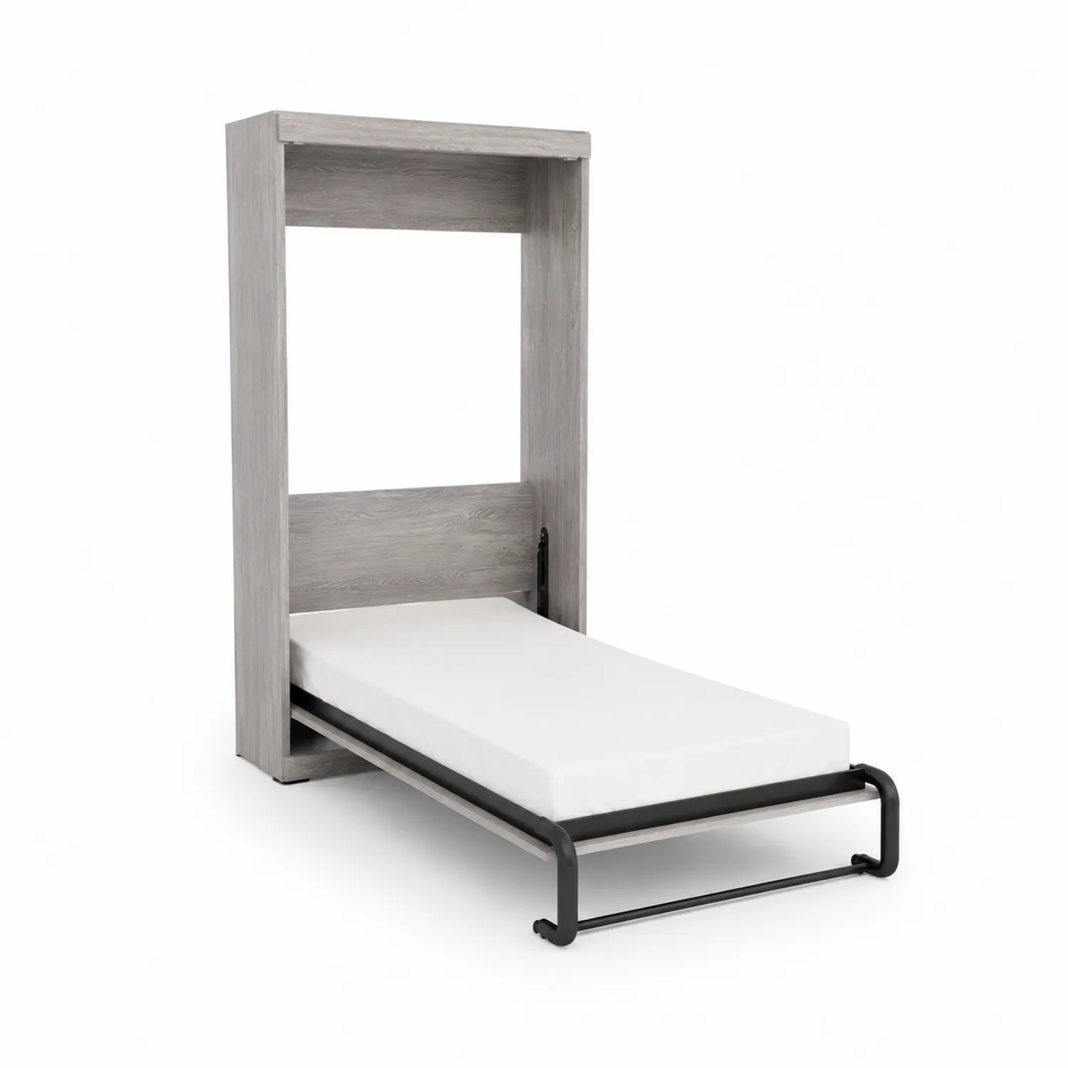 Lit escamotable vertical en bois et métal Noir et Gris 90x190 cm