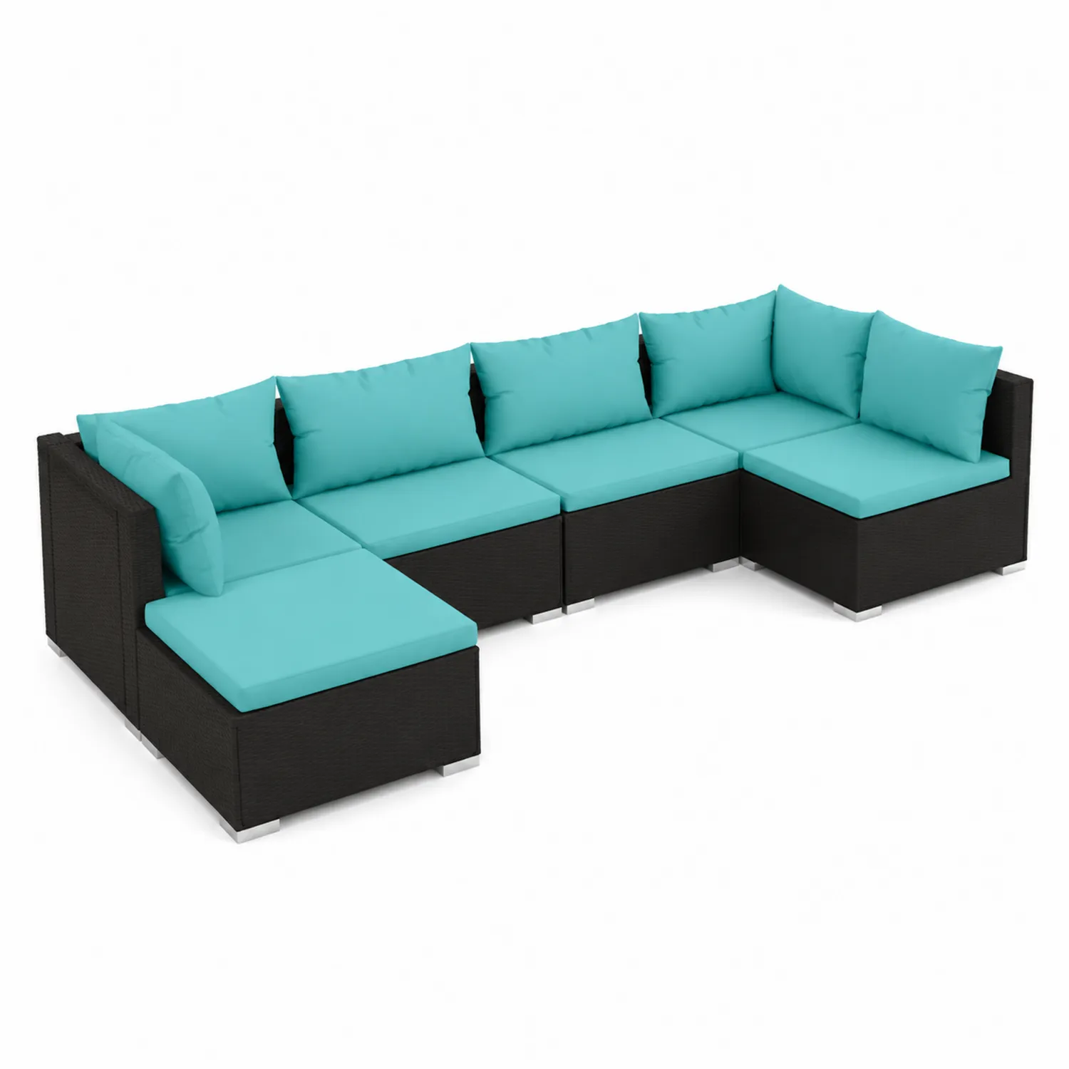 Ensemble de canapé modulaire en osier Noir et Bleu Turquoise