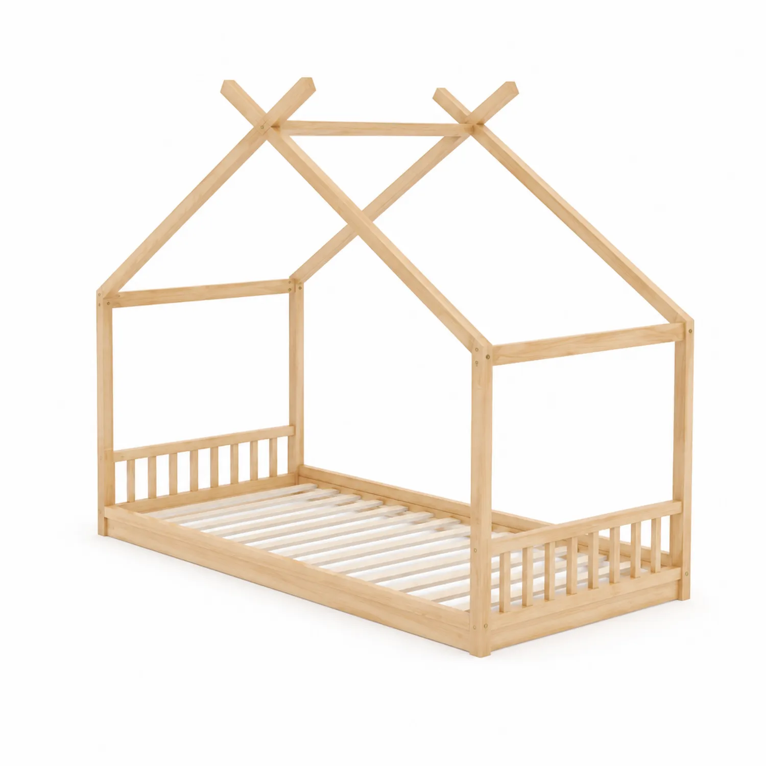 Lit cabane en bois de pin naturel pour enfant 200x90 cm