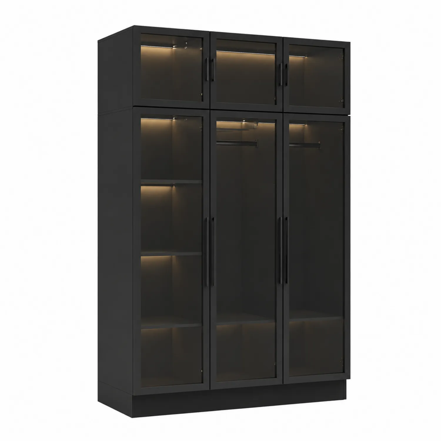 Armoire en acier avec portes en verre trempé noir 232x150x58 cm