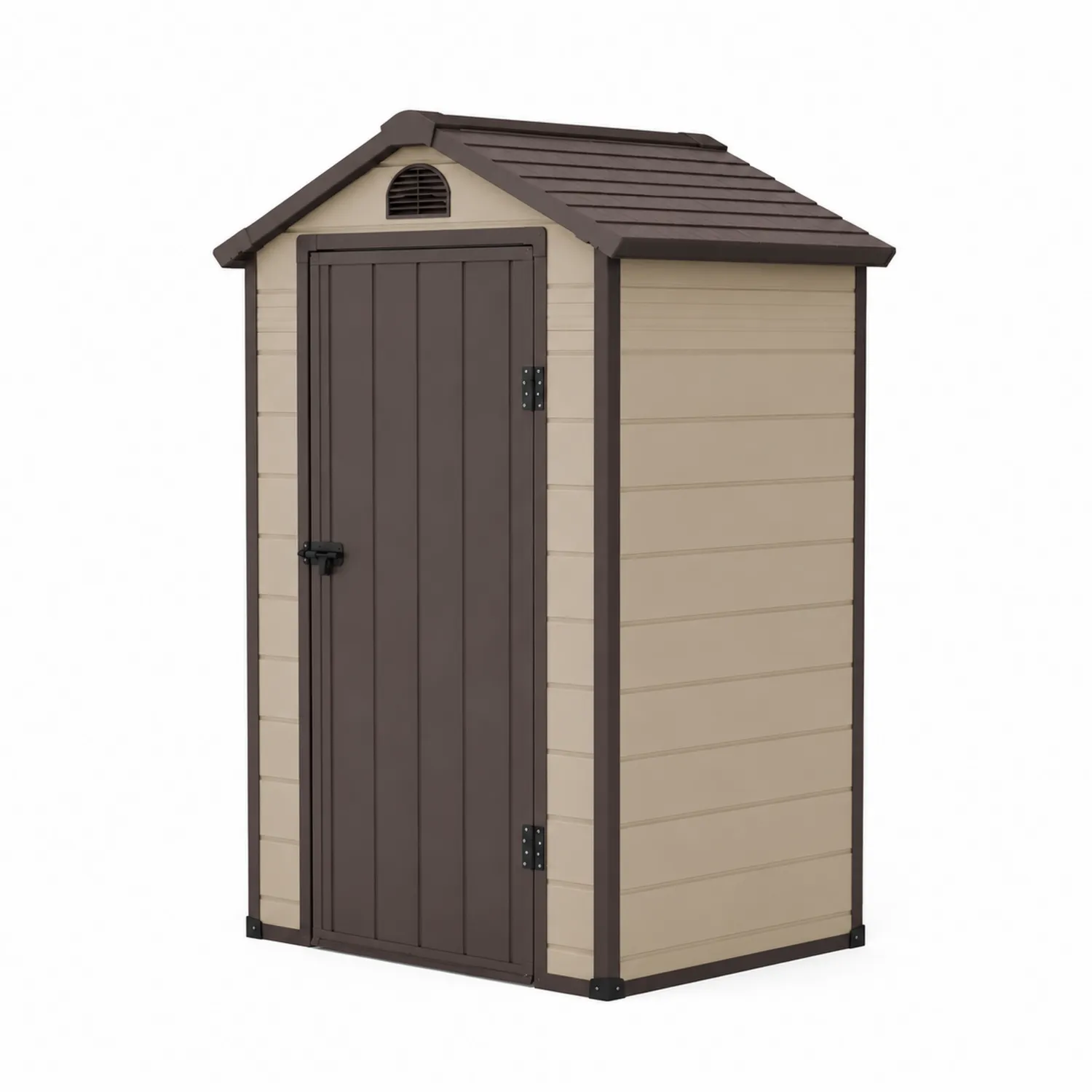 Abri de jardin en plastique beige et marron avec porte haute