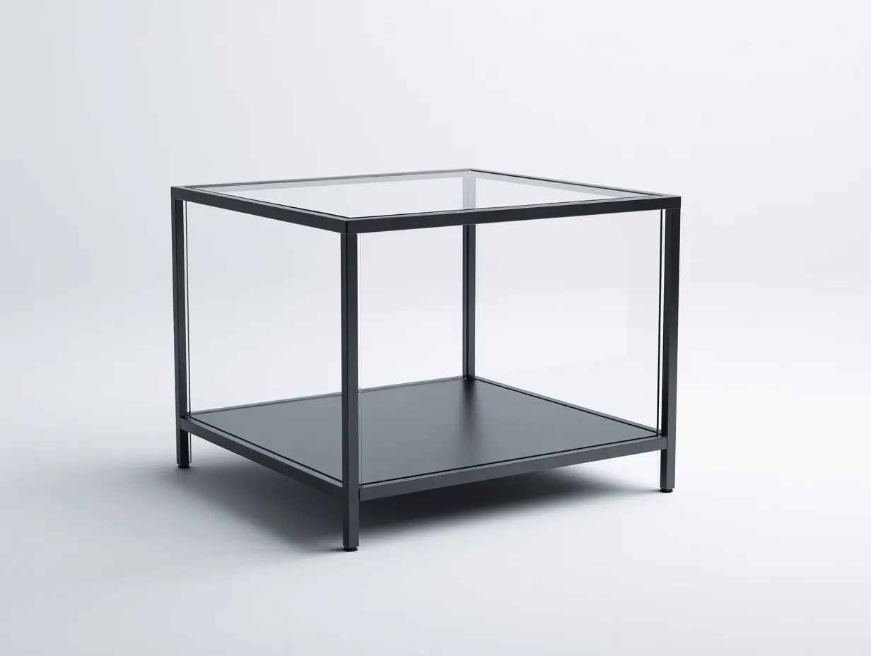 Couchtisch 60x60x45 cm - Metall und Glas - schwarz und transparent - mit zwei Ebenen und offenem Rahmengestell für das Wohnzimmer-Gariahome