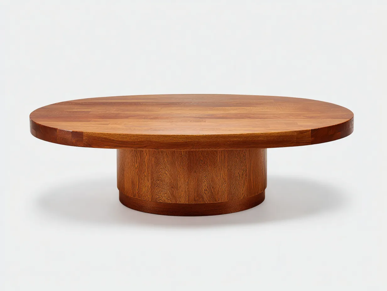 Couchtisch 98x98x35 cm - Holz - honigbraun - mit runder Platte und breitem Säulensockel für das Wohnzimmer-Gariahome