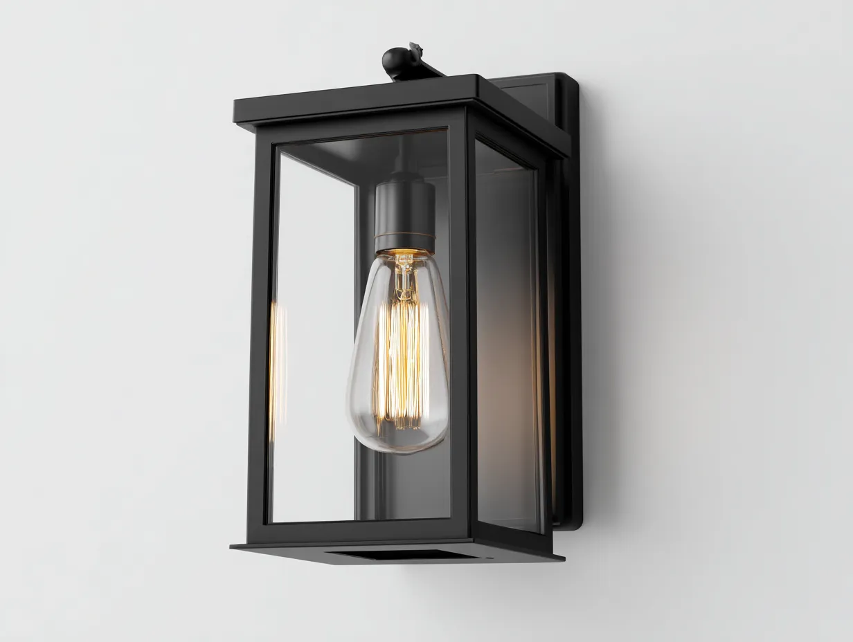Wandleuchte aus Metall und Glas 30x18x14 cm - Schwarz - für den Außenbereich - Laternenform mit sichtbarem Leuchtmittel-Gariahome