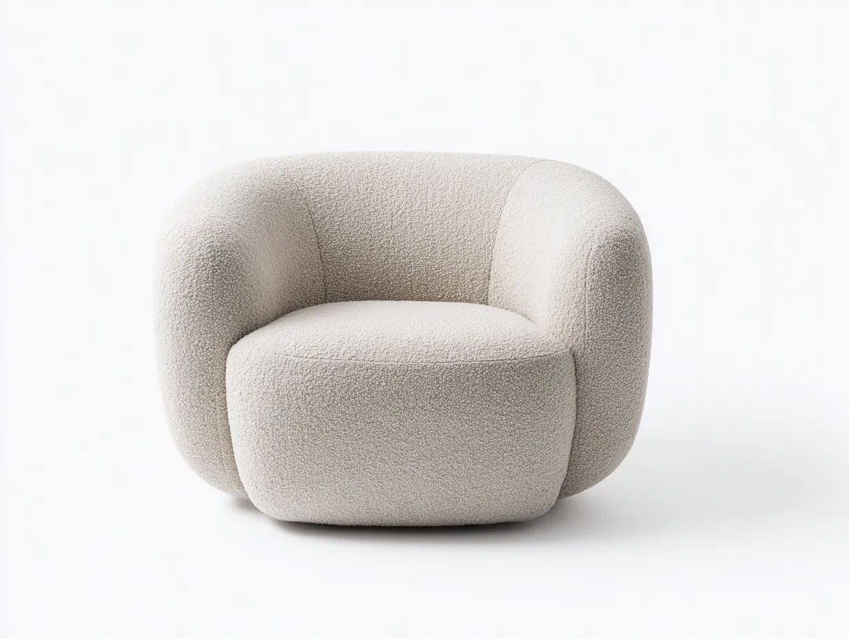 Sessel 120x96x76 cm - Cremeweiß - Bouclé Lounge Sessel mit runder Form und breiten Armlehnen-Gariahome