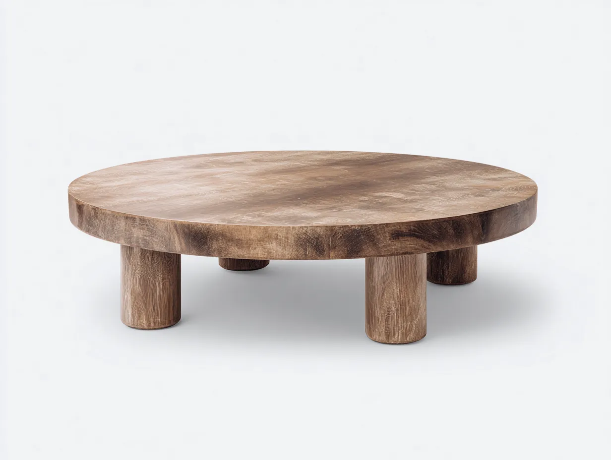 Couchtisch 95x95x34 cm - Holz - hellbraun - mit massiver Rundplatte und kräftigen Rundbeinen für das Wohnzimmer-Gariahome