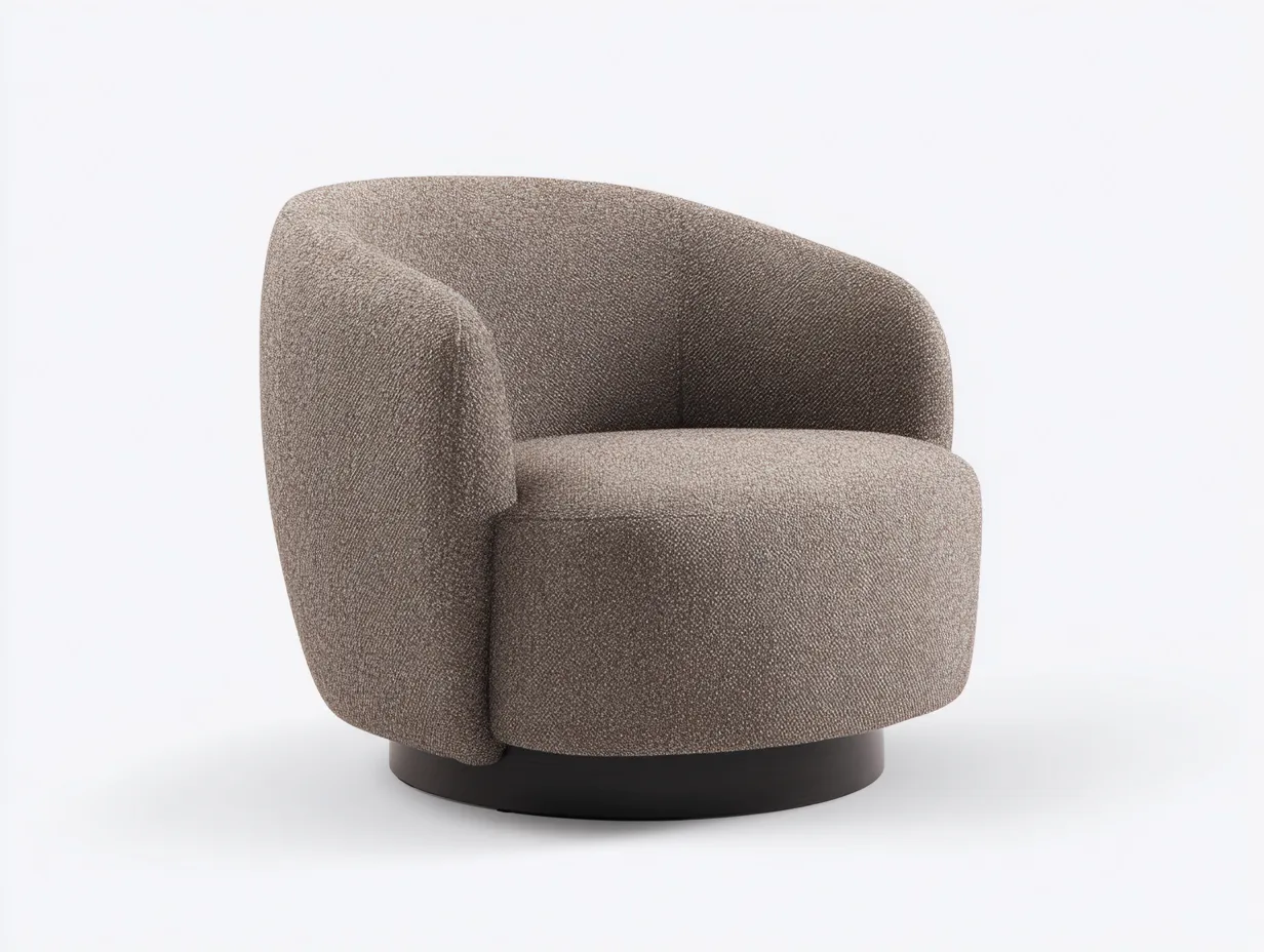 Sessel 114x94x78 cm - Taupegrau und Schwarz - drehbarer Lounge Sessel mit ovalem Sockel und Strukturbezug-Gariahome