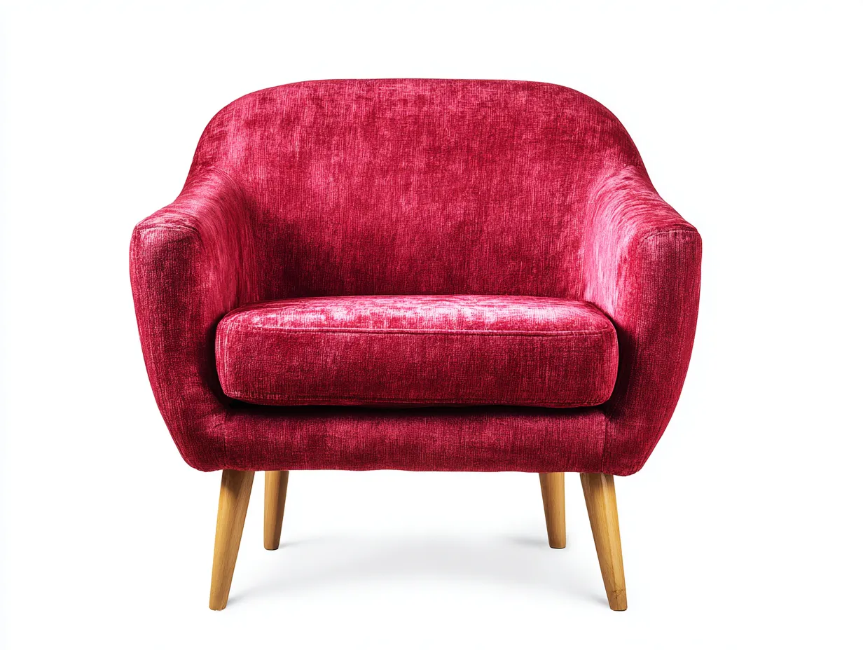 Sessel 112x93x81 cm - Himbeerrot und Naturholz - Stoff Sessel mit Rollarmlehnen und Holzfüßen-Gariahome