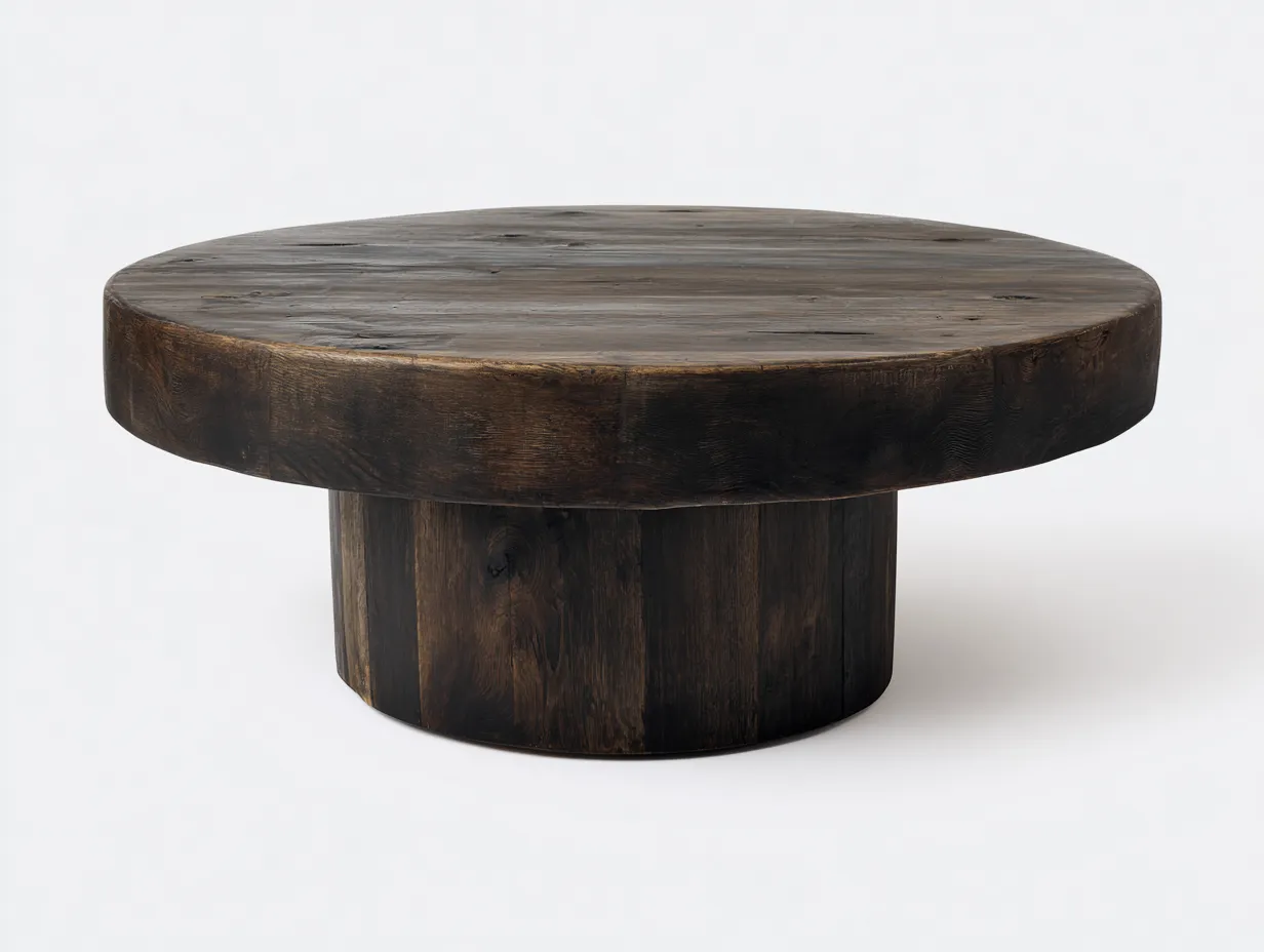 Couchtisch 90x90x35 cm - Holz - dunkelbraun - mit massiver Rundplatte und Mittelsockel für das Wohnzimmer-Gariahome