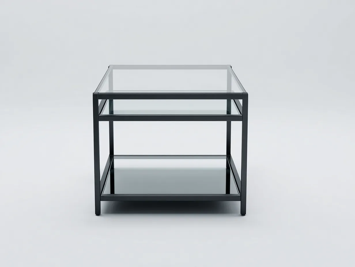 Couchtisch 62x62x48 cm - Metall und Glas - schwarz und transparent - mit quadratischer Form und zusätzlicher Ablageebene für das Wohnzimmer-Gariahome