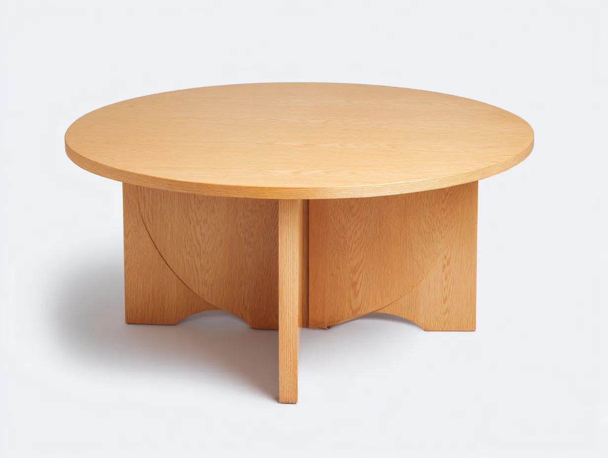 Couchtisch 96x96x36 cm - Holz - natur - mit runder Platte und skulpturalem Kreuzsockel für das Wohnzimmer-Gariahome