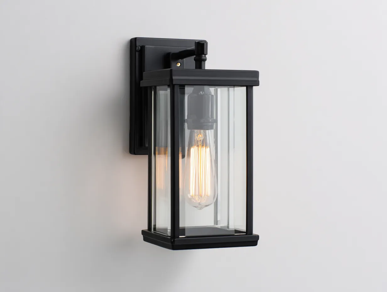 Wandleuchte aus Metall und Glas 30x14x15 cm - Schwarz - für den Außenbereich - geradliniges Wandlaternen-Design-Gariahome