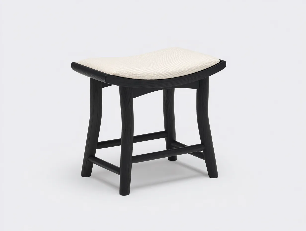 Fußhocker 46x34x46 cm - Schwarz und Cremeweiß - für das Wohnzimmer - gepolstert und kompakt-Pavaiabode