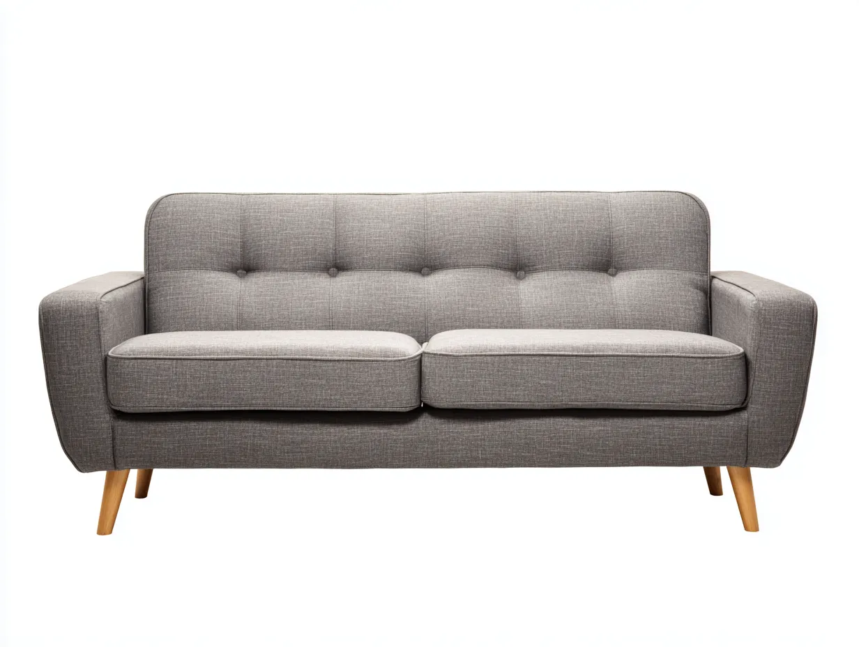 2-Sitzer-Sofa Stoff 198x83x82 cm - Grau und Naturholz - gepolstertes Wohnzimmer Sofa mit getufteter Rückenlehne-Pavaiabode