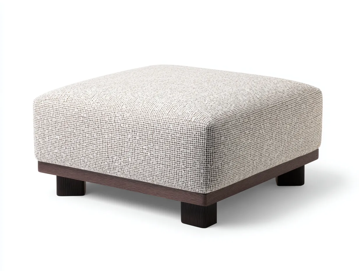 Fußhocker 58x58x38 cm - Stoff und Holzrahmen - beige und dunkelbraun und schwarz - niedrige Polsterauflage für Wohnkomfort-Pavaiabode