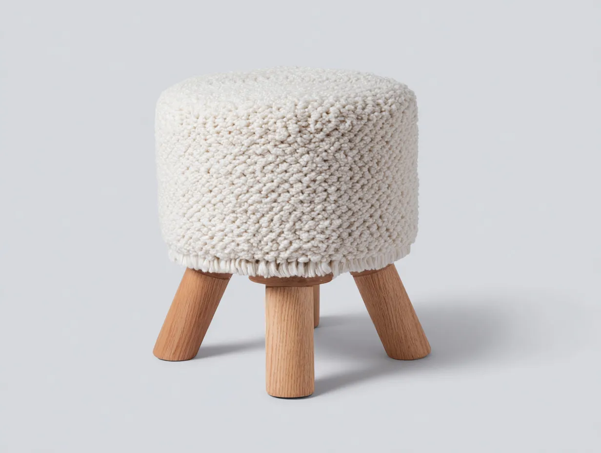 Fußhocker 46x46x42 cm - Stoff und Massivholz - cremeweiß - kompakte Zusatzsitzgelegenheit-Pavaiabode