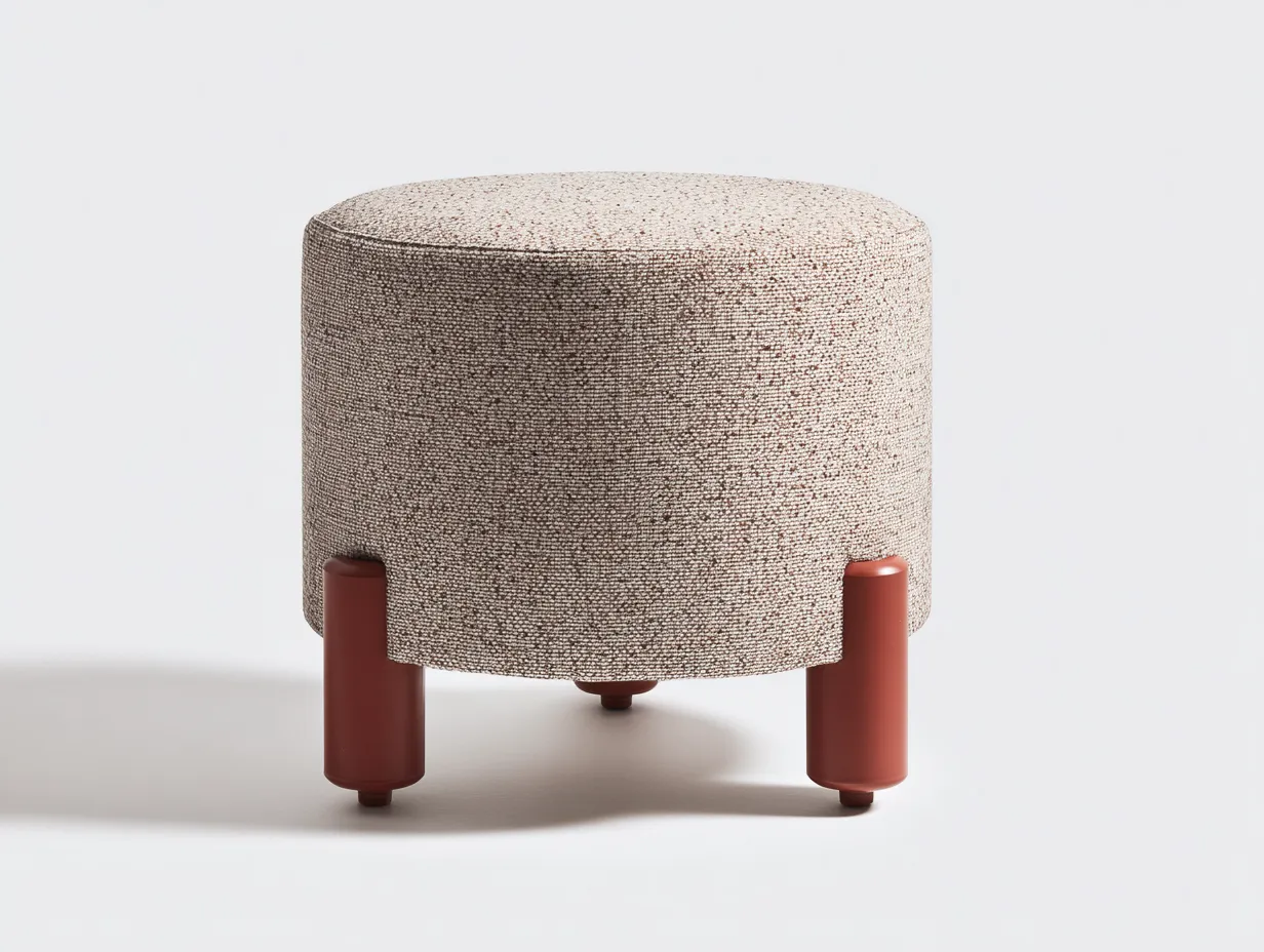 Fußhocker 45x45x41 cm - Textilgewebe und Metallfüße - taupe und ziegelrot - moderner Wohnakzent-Pavaiabode