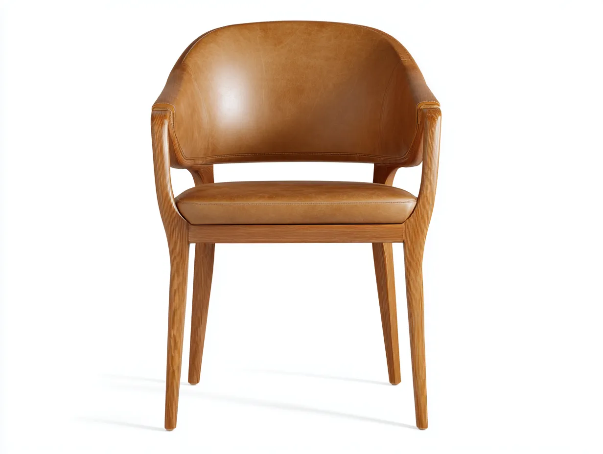 Esszimmerstuhl Kunstleder Holz 57x57x79 cm - Cognac und Naturholz - Armlehnstuhl mit offener Rückenform-Pavaiabode