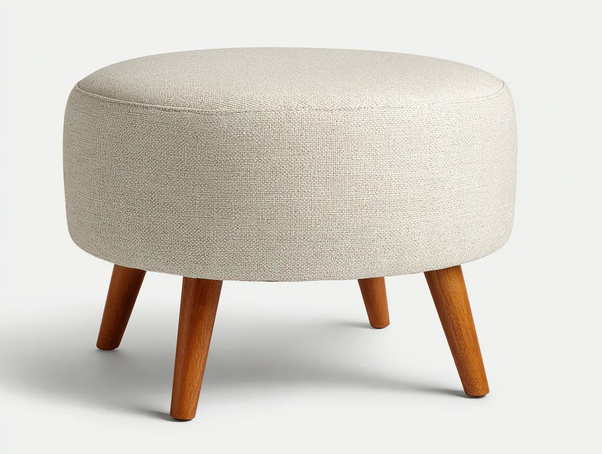 Fußhocker 48x48x43 cm - Stoff und Holz - cremeweiß und mittelbraun - kompakter Polsterhocker für Sofa und Sessel-Pavaiabode