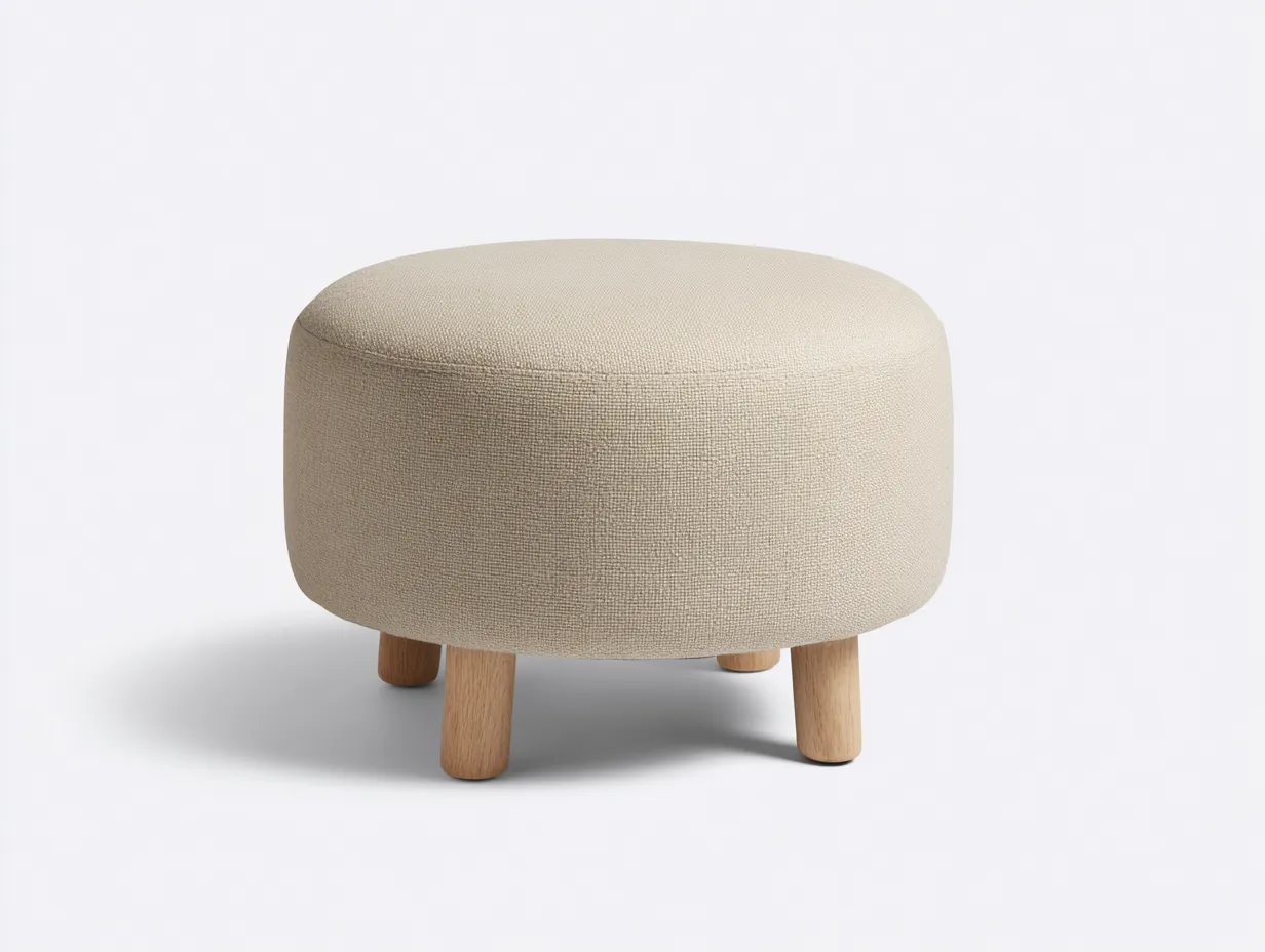 Fußhocker 34x34x33 cm - Cremeweiß und Natur - für das Wohnzimmer - rund und kompakt-Pavaiabode