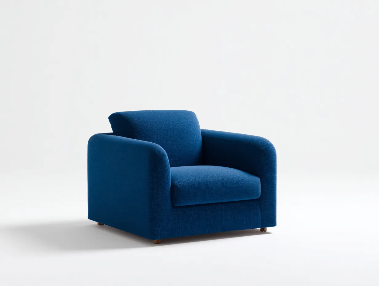 Sillón tapizado 86x82x78 cm - tela azul y patas discretas - azul - para salón - diseño envolvente contemporáneo-Vavexiadwell