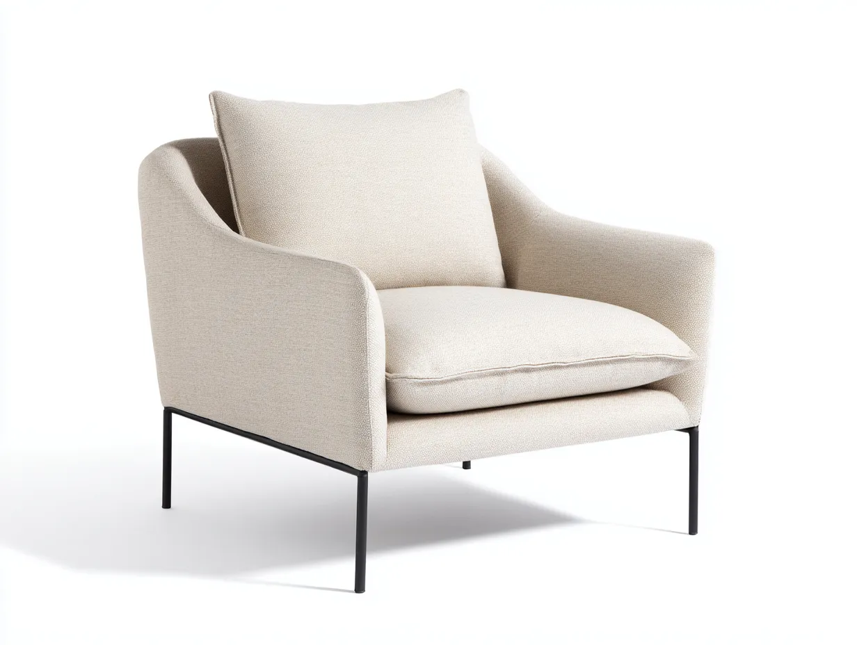 Sillón moderno 76x84x83 cm - tejido bouclé marfil y base metálica - marfil y negro - para salón - diseño envolvente ligero-Vavexiadwell