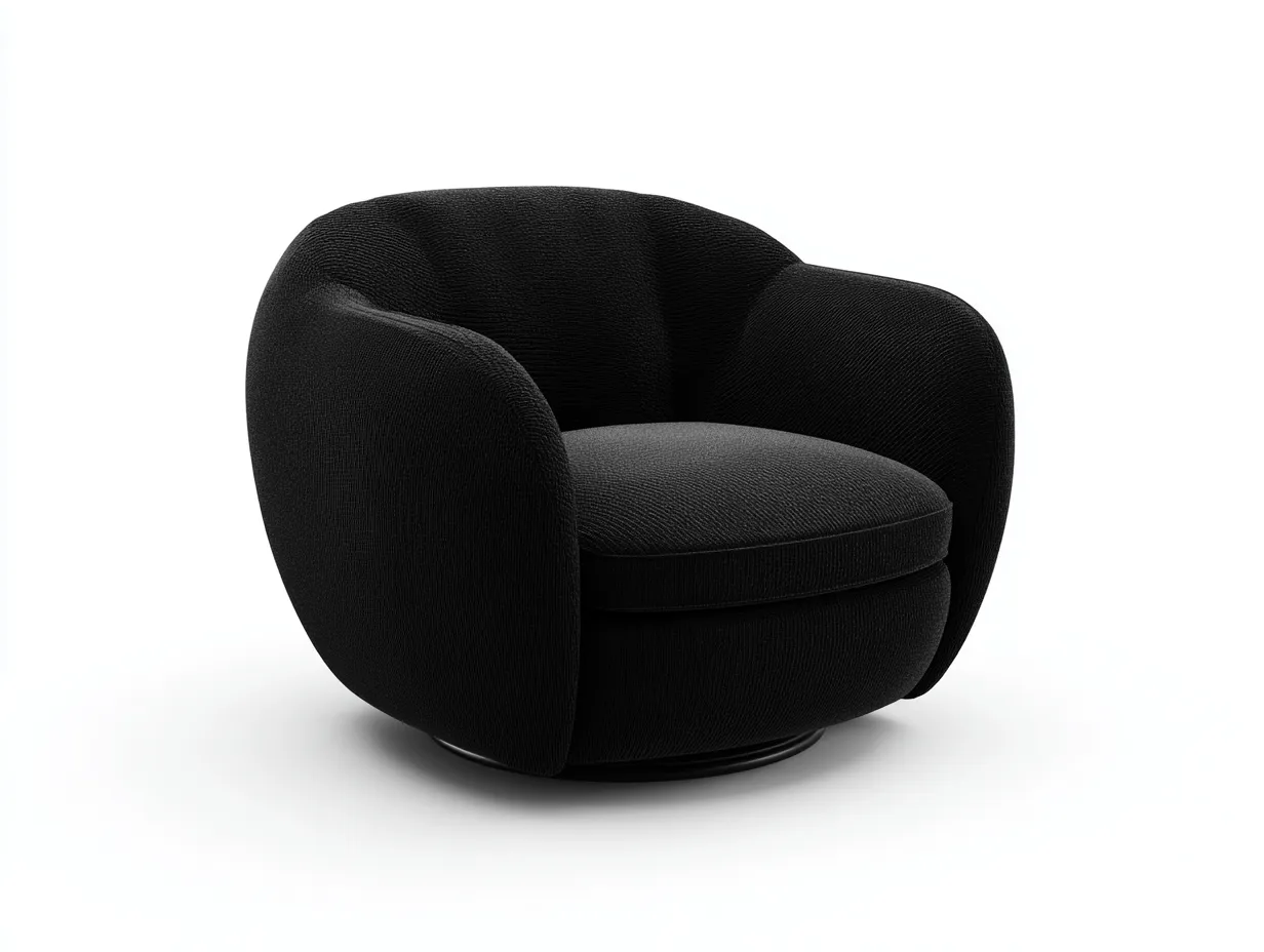 Sillón giratorio 88x84x76 cm - tapizado texturizado negro - negro - para salón - diseño envolvente contemporáneo-Vavexiadwell