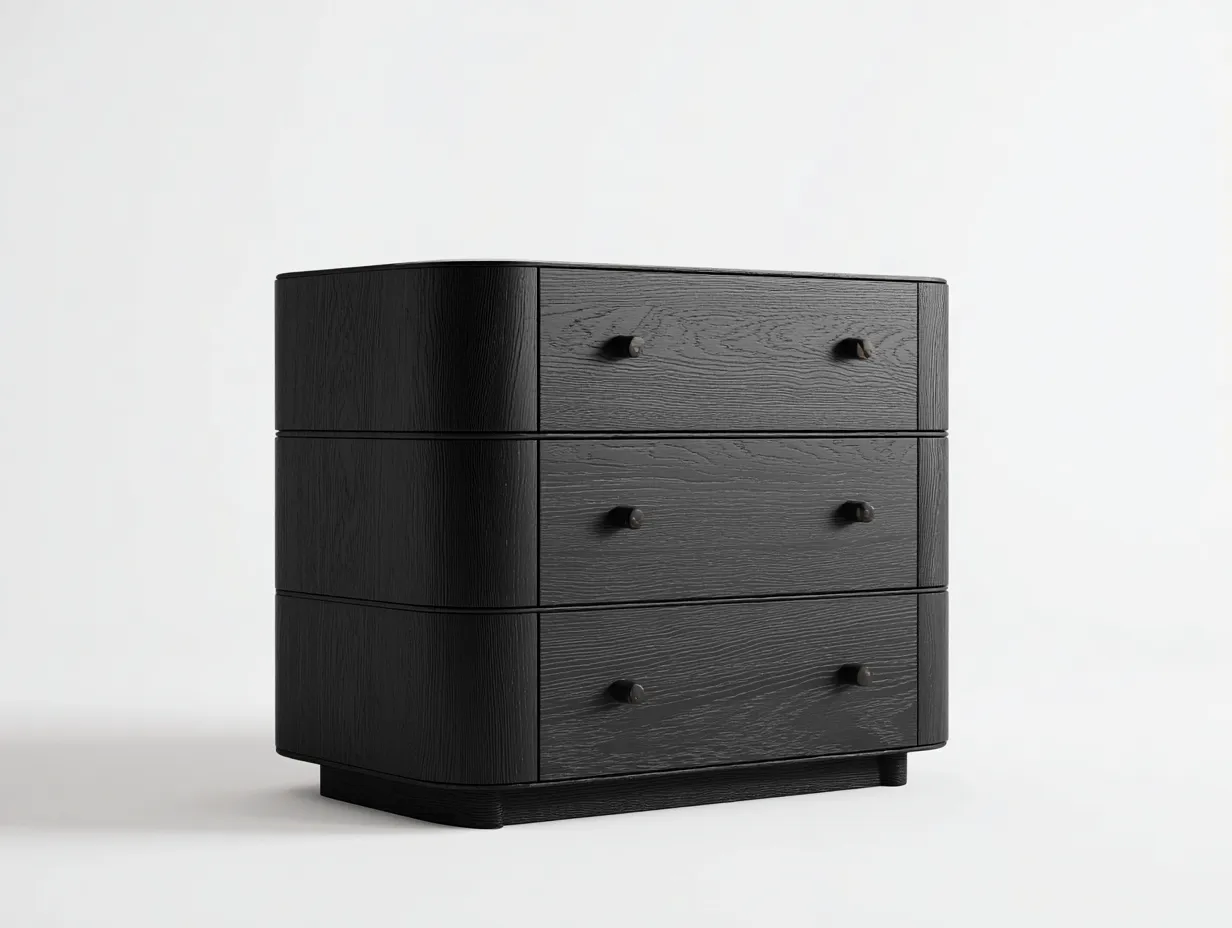 Cómoda 90x45x78 cm - negro - madera con 3 cajones para dormitorio - diseño curvo contemporáneo-Vavexiadwell