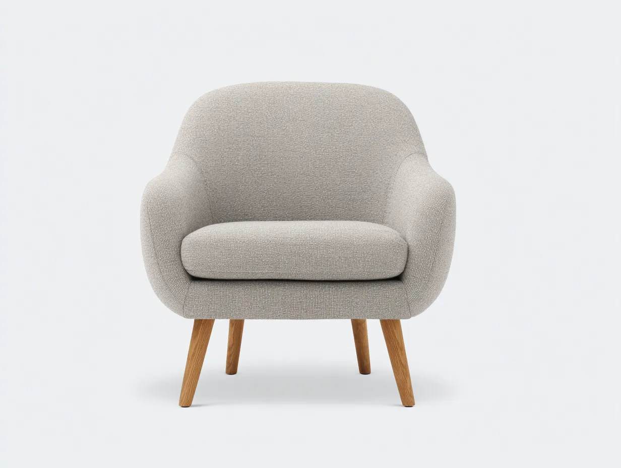 Sillón tapizado 76x80x82 cm - bouclé beige y patas de madera - beige y roble - para salón - estilo nórdico acogedor-Vavexiadwell