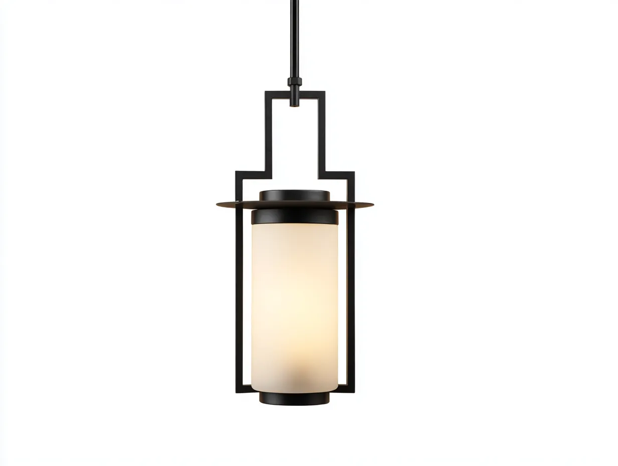 Lámpara colgante 22x22x48 cm - negro y blanco cálido - metal y difusor opal para exterior - diseño farol contemporáneo-Vavexiadwell