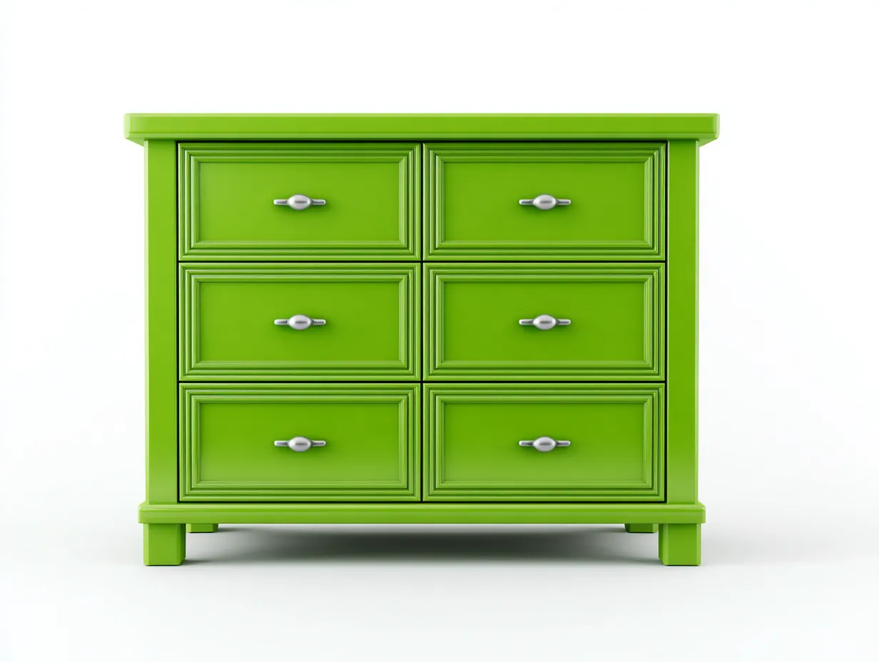 Cómoda 128x42x86 cm - verde lima - madera con seis cajones y tiradores plateados - diseño llamativo para dormitorio-Vavexiadwell