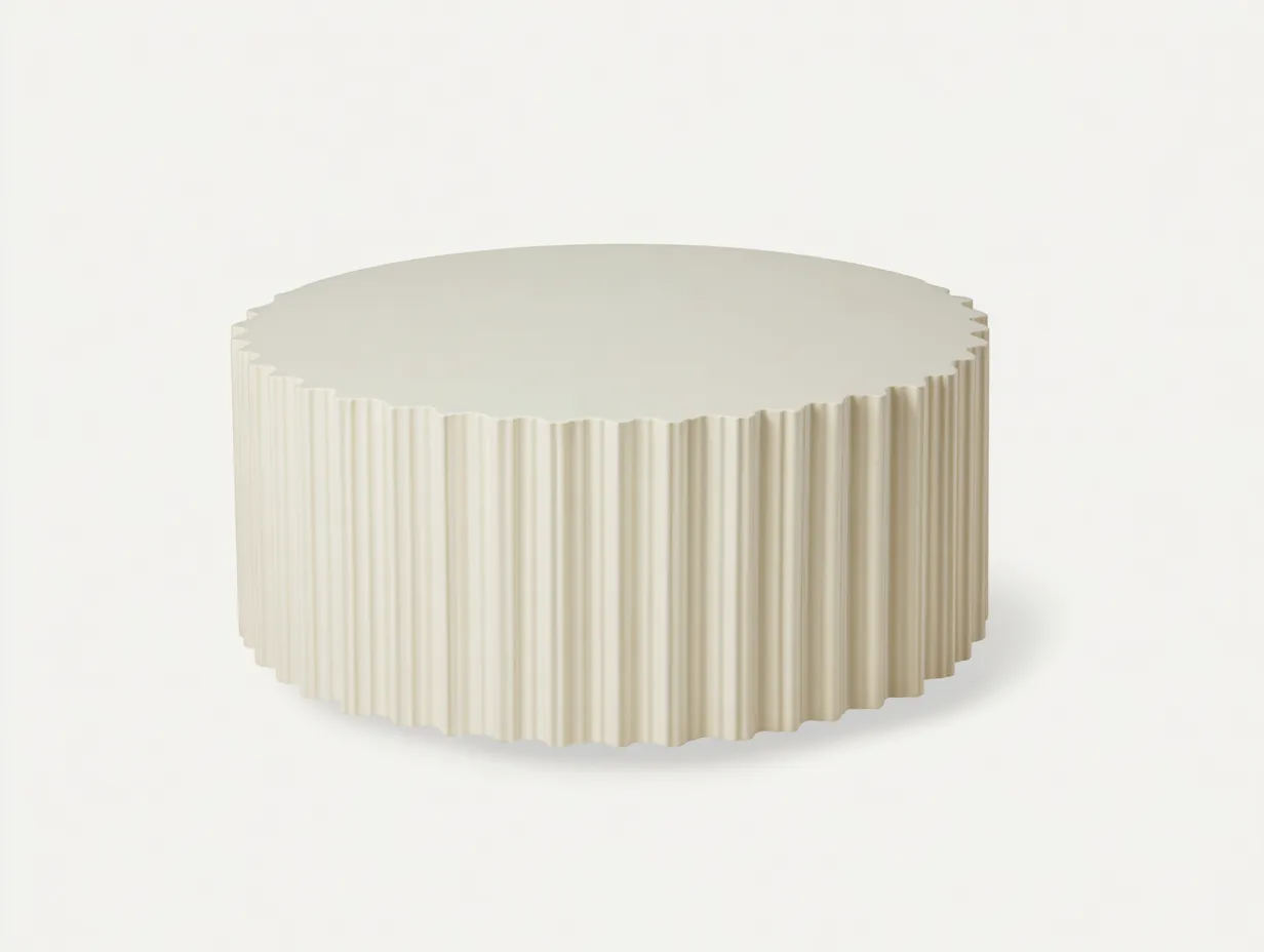 Mesa de centro de resina 105x105x34 cm - blanco marfil para salón - base estriada circular-Vavexiadwell
