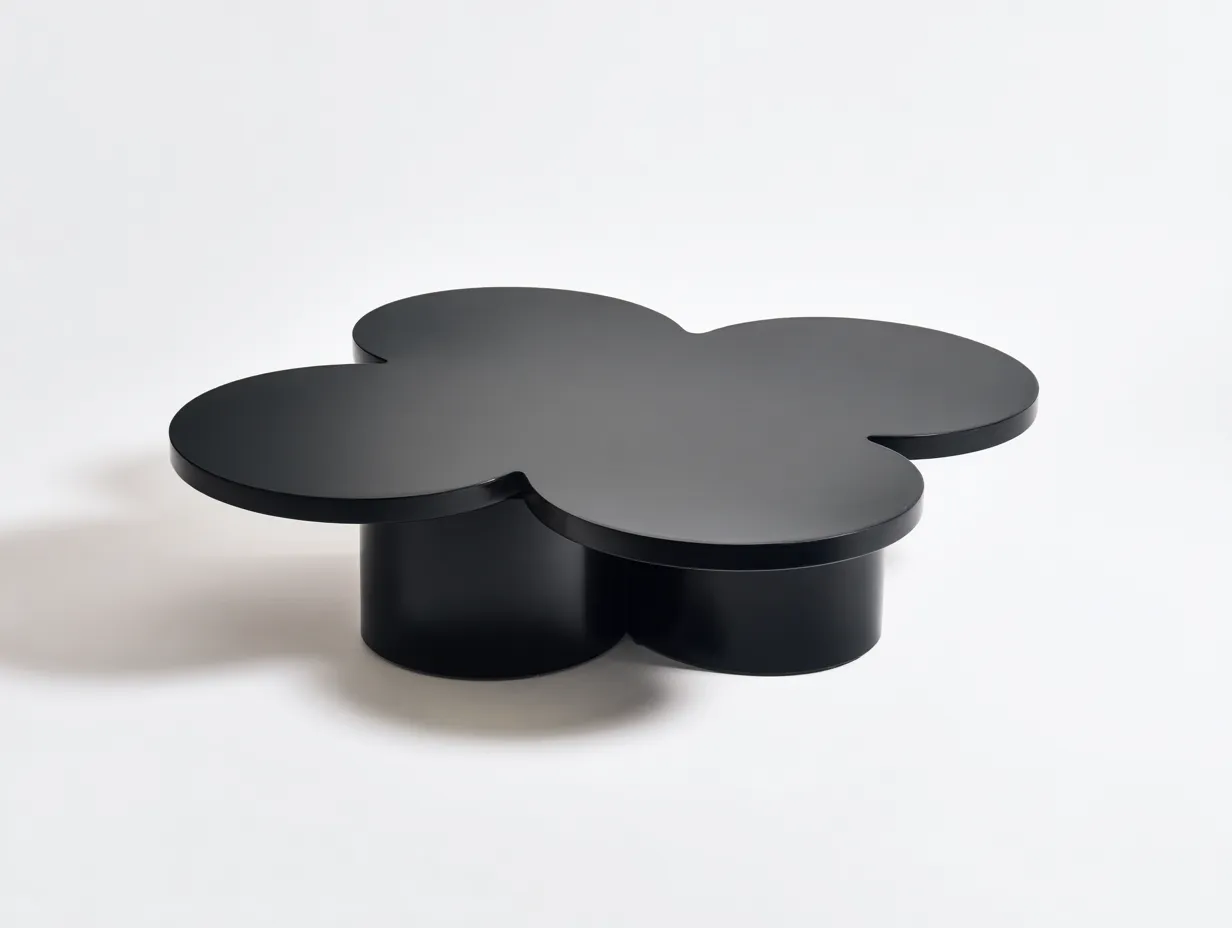Mesa de centro de madera 112x75x35 cm - negra - para salón - tablero orgánico con soportes redondeados-Vavexiadwell