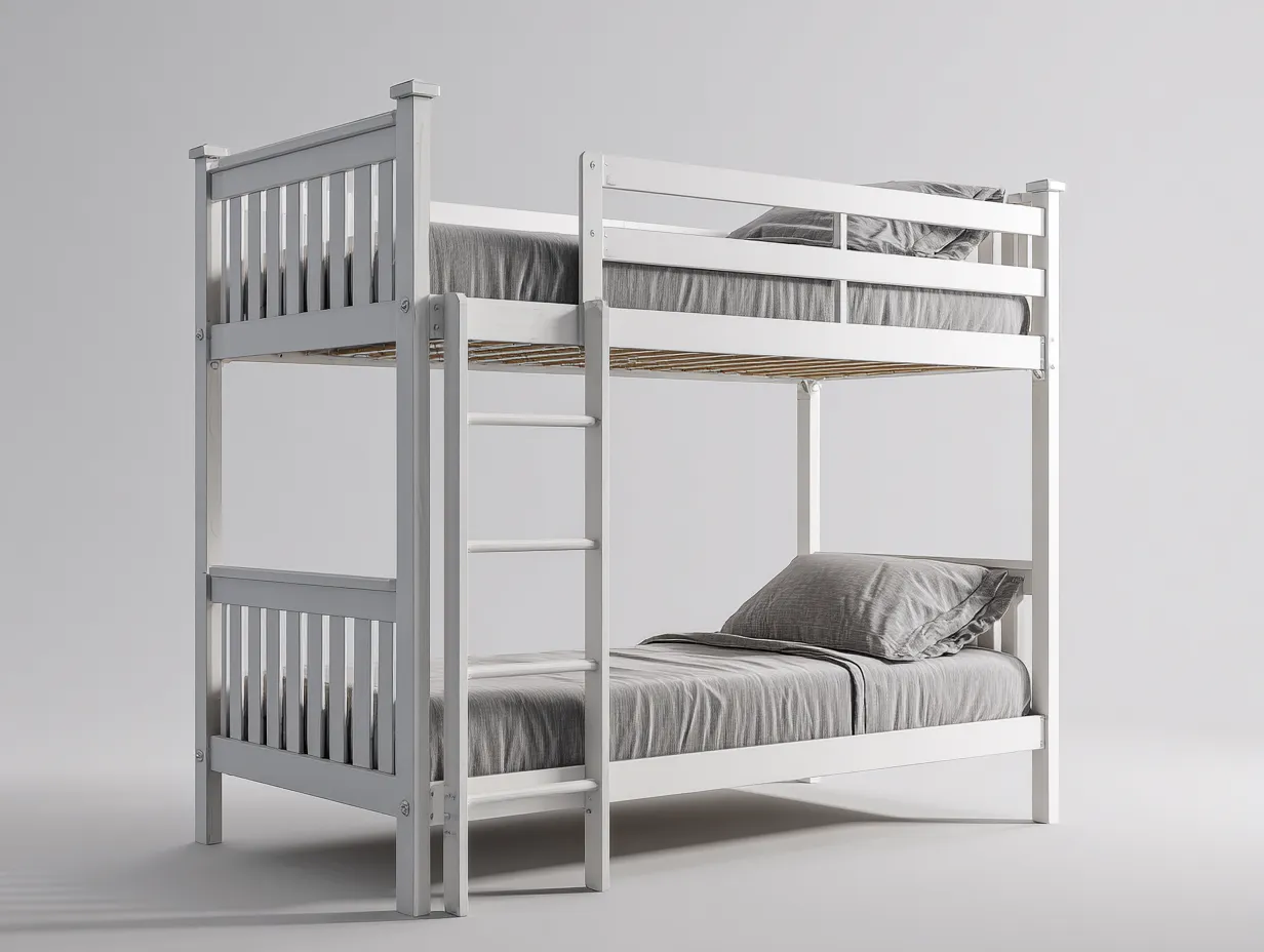Litera de madera 204x102x172 cm - blanca - para dormitorio - diseño recto con escalera frontal-Vavexiadwell