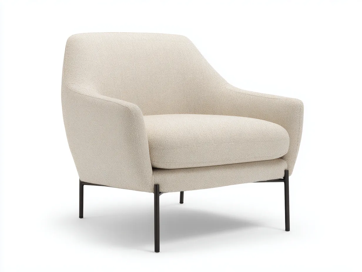 Sillón lounge 74x81x84 cm - tejido bouclé crema y patas metálicas - crema y negro - para salón - estilo suave y elegante-Vavexiadwell