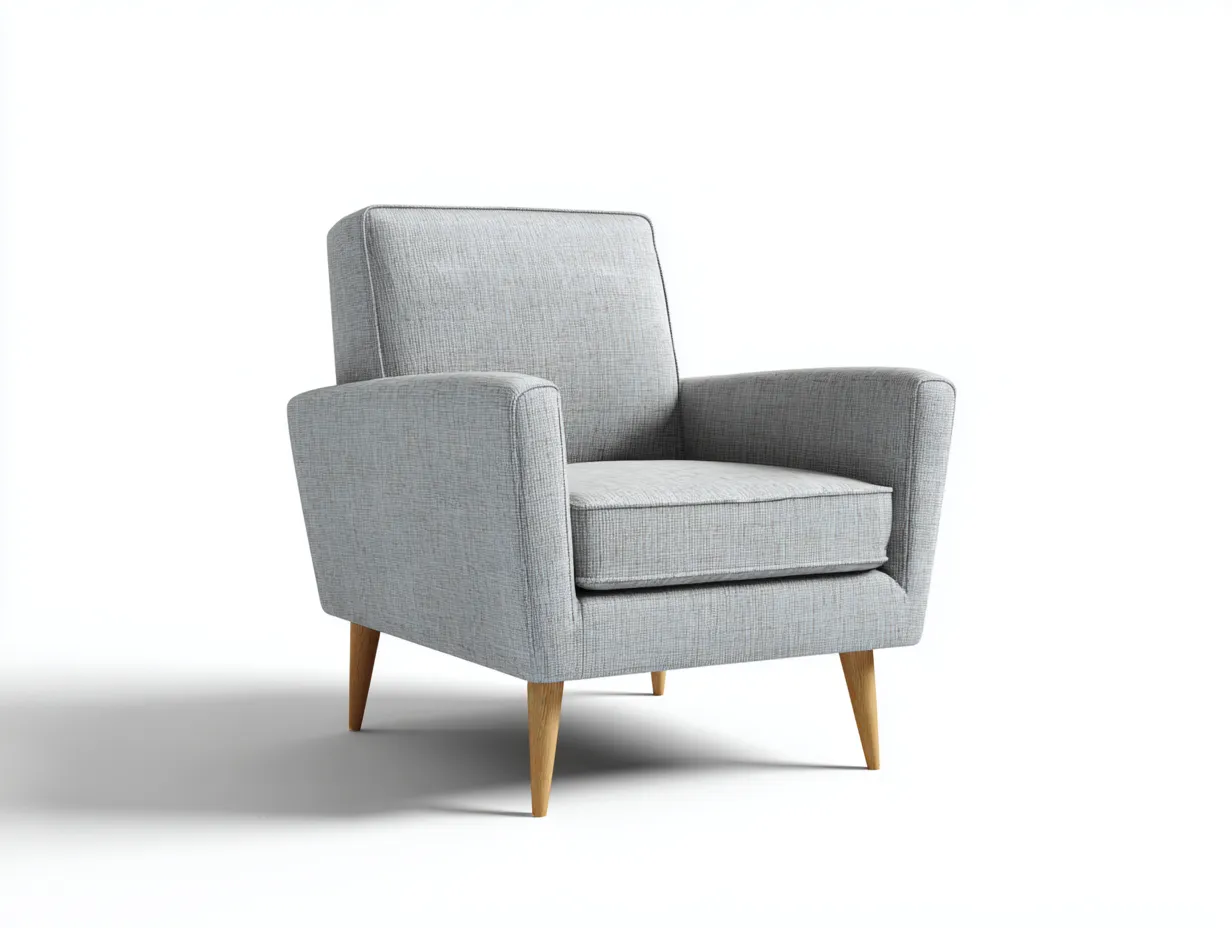 Sillón tapizado 78x83x86 cm - tela gris claro y patas de madera - gris claro y roble - para salón - inspiración mid century-Vavexiadwell
