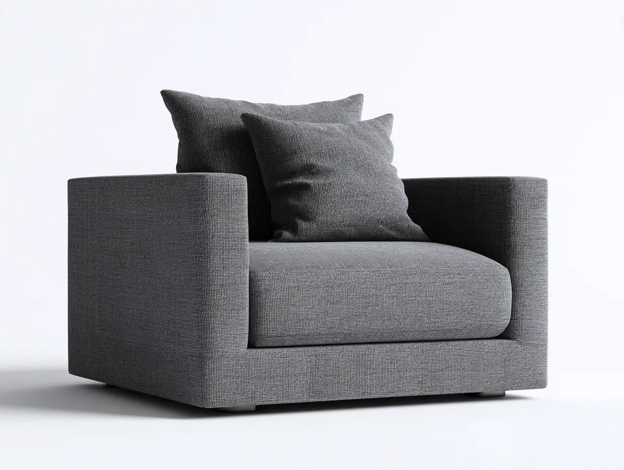 Sillón amplio 92x88x78 cm - tela gris oscuro y líneas rectas - gris oscuro - para salón - confort de perfil bajo-Vavexiadwell
