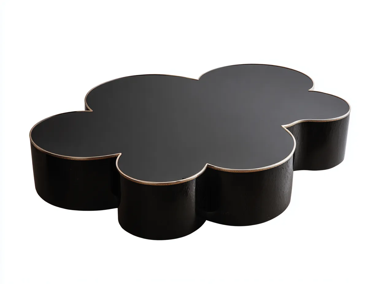 Mesa de centro de madera 122x80x33 cm - negra - para salón - tablero curvo con canto perfilado-Vavexiadwell